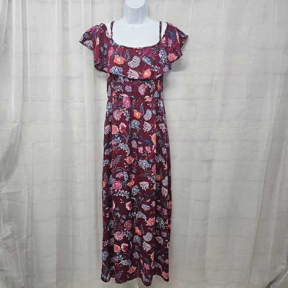 Lucky Brand Plum Floral Maxi Dress Cold Shoulder Boho Festival M - Picture 12 of 12